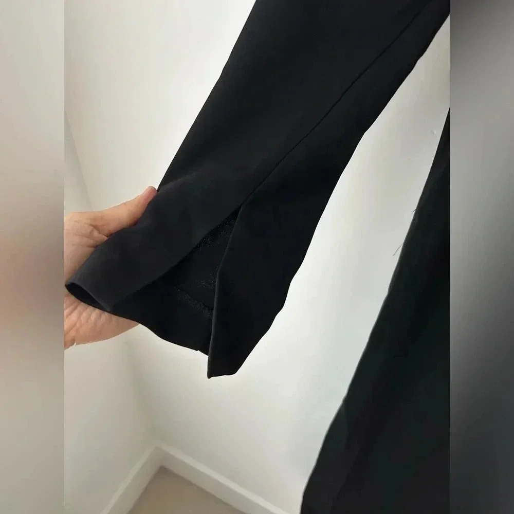 Aritzia Babaton Black Midi Dress Minimalist Open Back Slit Long Sleeve Size 6 - Picture 6 of 14